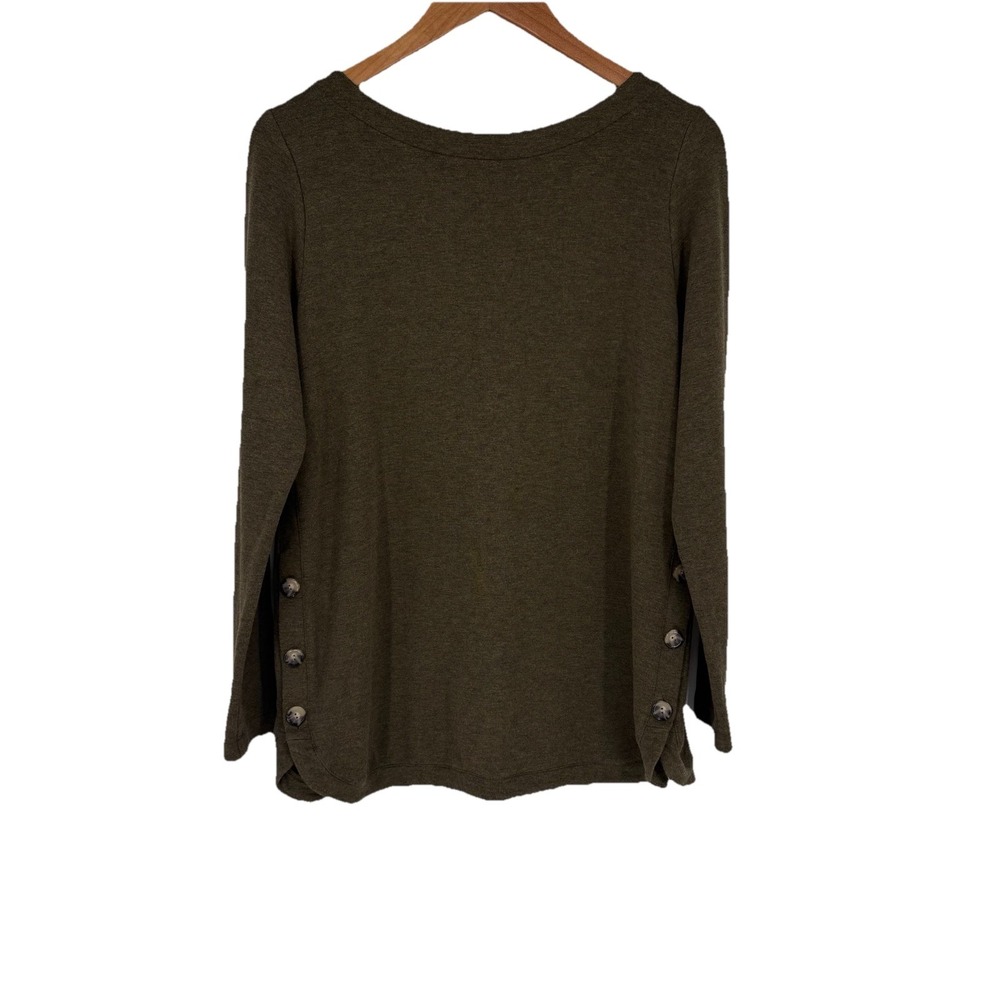 J Jill Womens Knit Tunic Top Medium Army Green Buttons Stretch Minimal Capsule - Picture 1 of 7